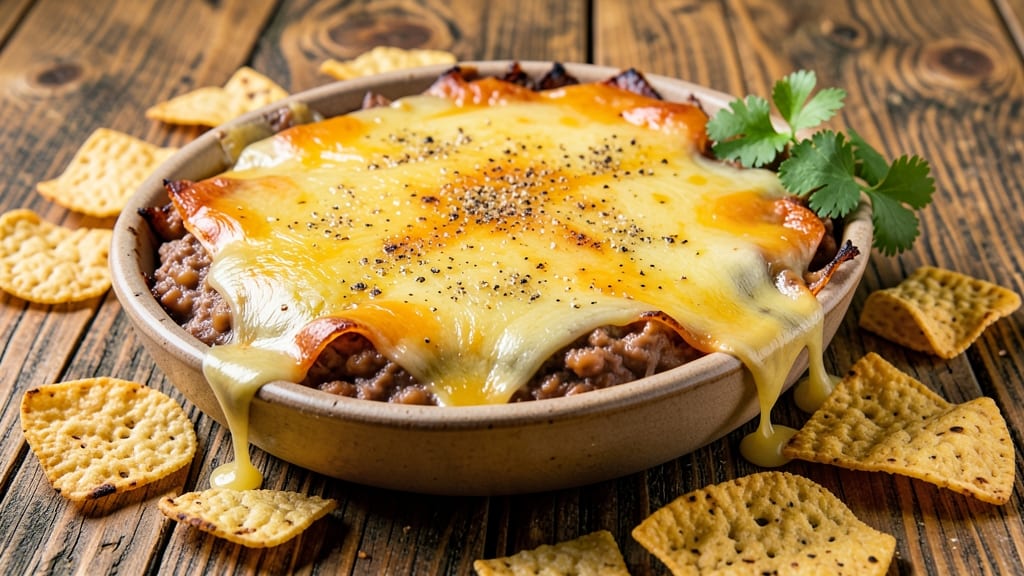 Baked Mexican Bean Dip Recipe: Crispy Tortilla Crowns Over Smoky Cumin Cheese