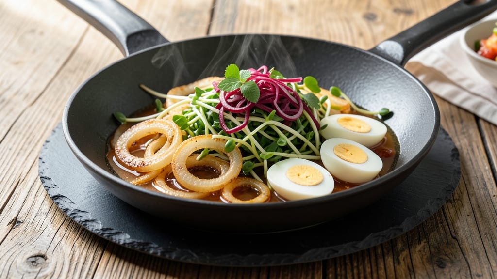 Bean Sprouts Ukoy Recipe: Crispy Fried Onion Rings Over Silky Egg Sauce