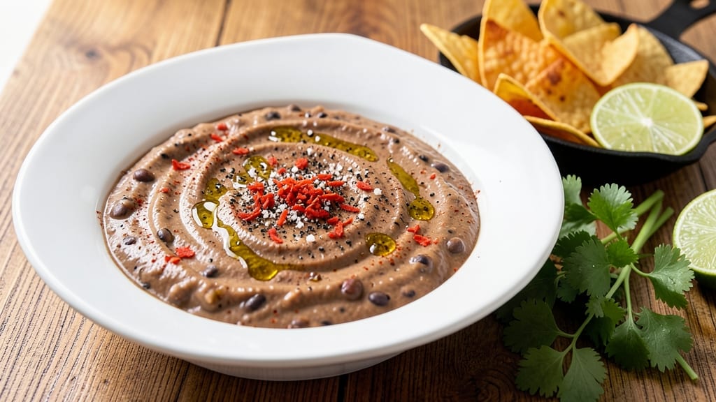 Black Bean Nacho Dip Recipe: Spiced Tortilla Crunch Over Creamy Cumin Lime Base