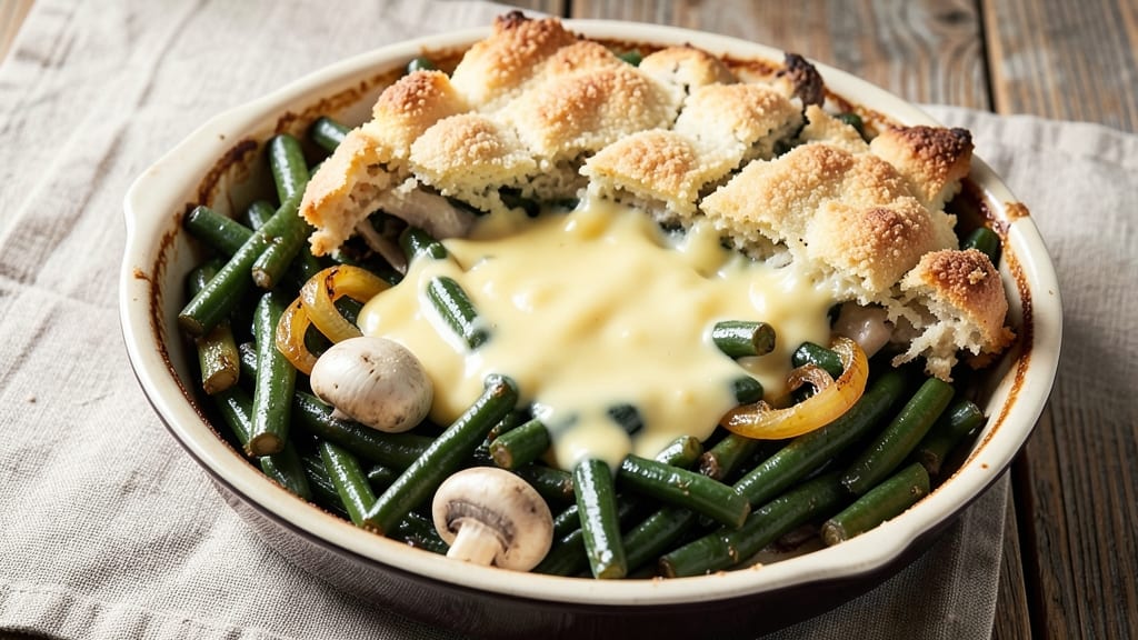 Black Green Bean Casserole Recipe: Crispy Fried Onion Crowns Over Creamy Mushroom-Green Bean Bliss