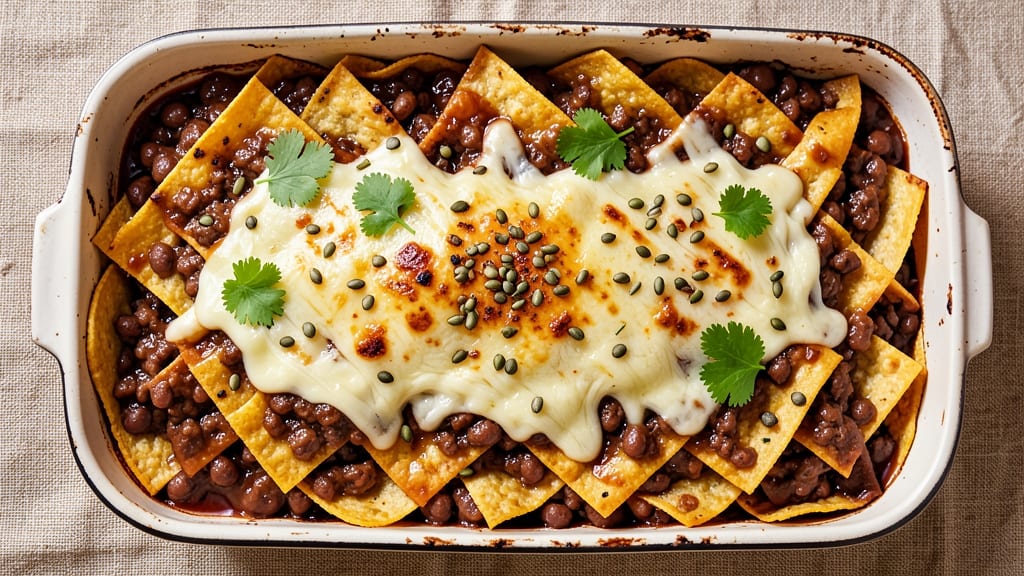 Bean and Cheese Enchilada Casserole Recipe: Crispy Tortilla Topping and Melty Cheese Fusion
