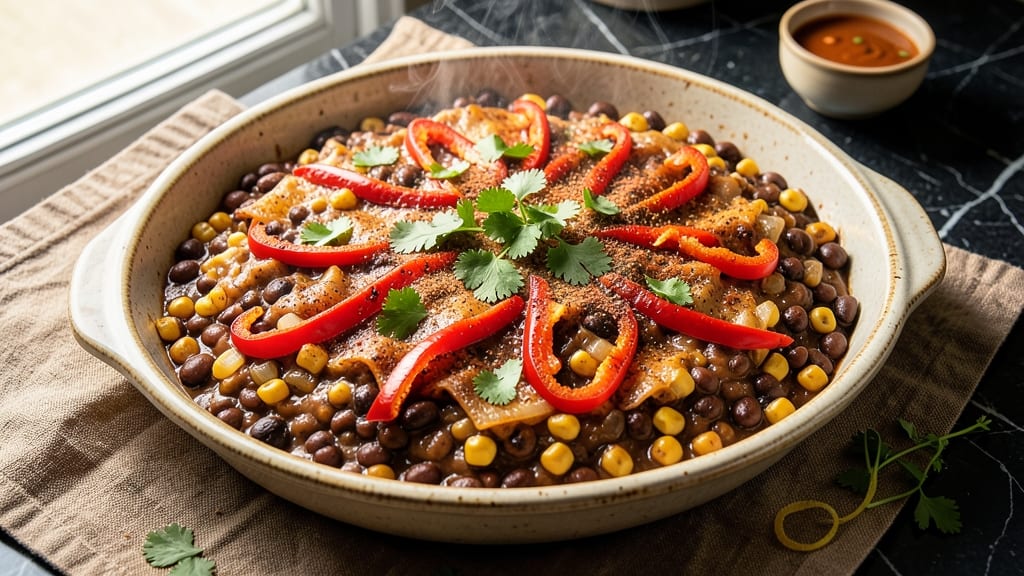 Black Bean Fajita Casserole Recipe: Layered Spice and Charred Tortilla Topping