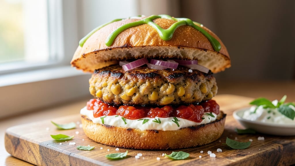 Indian Bean Burger Recipe: Spiced Lentil Patties With Charred Tortilla Crunch