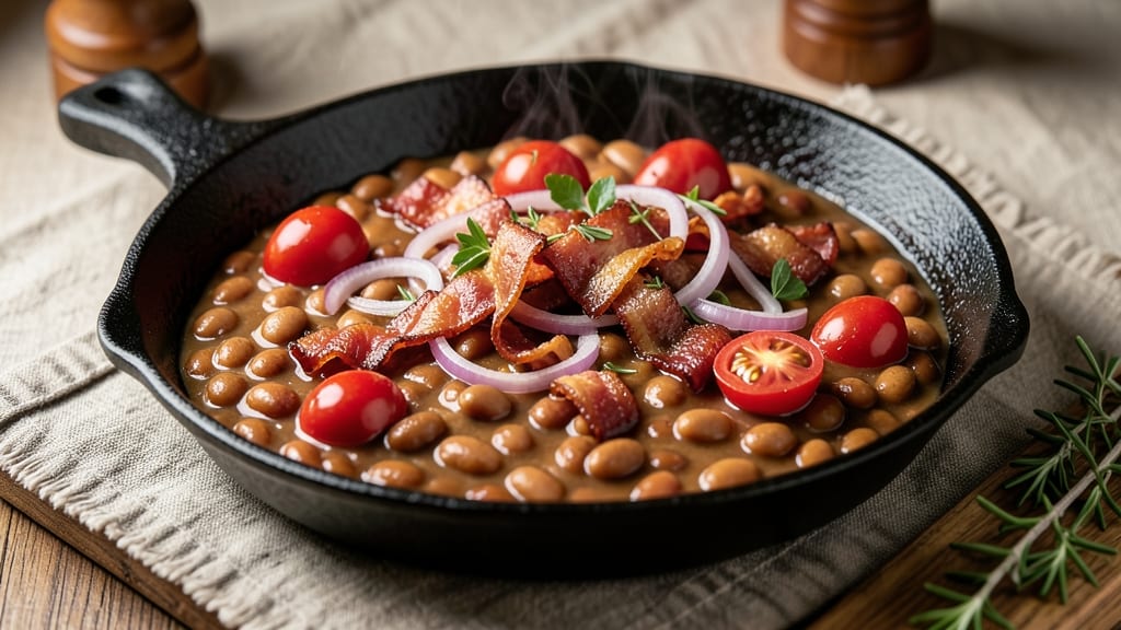 Baked Bean Recipe Using Canned Pinto Beans: Smoky Brown Sugar Caramelized Topping