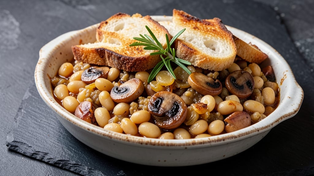 Bean Cassoulet Recipe Vegetarian: Hearty White Bean and Mushroom Stew With Crispy Bread Topping
