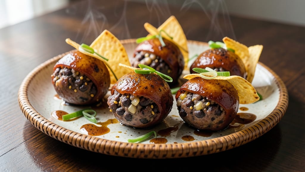 Black Bean and Plantain Balls Recipe: Crispy Tortilla Crowns With Sweet Plantain Filling